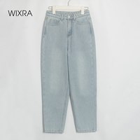 Wixra stylowe spodnie dżinsowe kobiece spodnie jeansowe z futerkiem BF Casual Button spodnie damskie Streetwear jesienno-zimowa